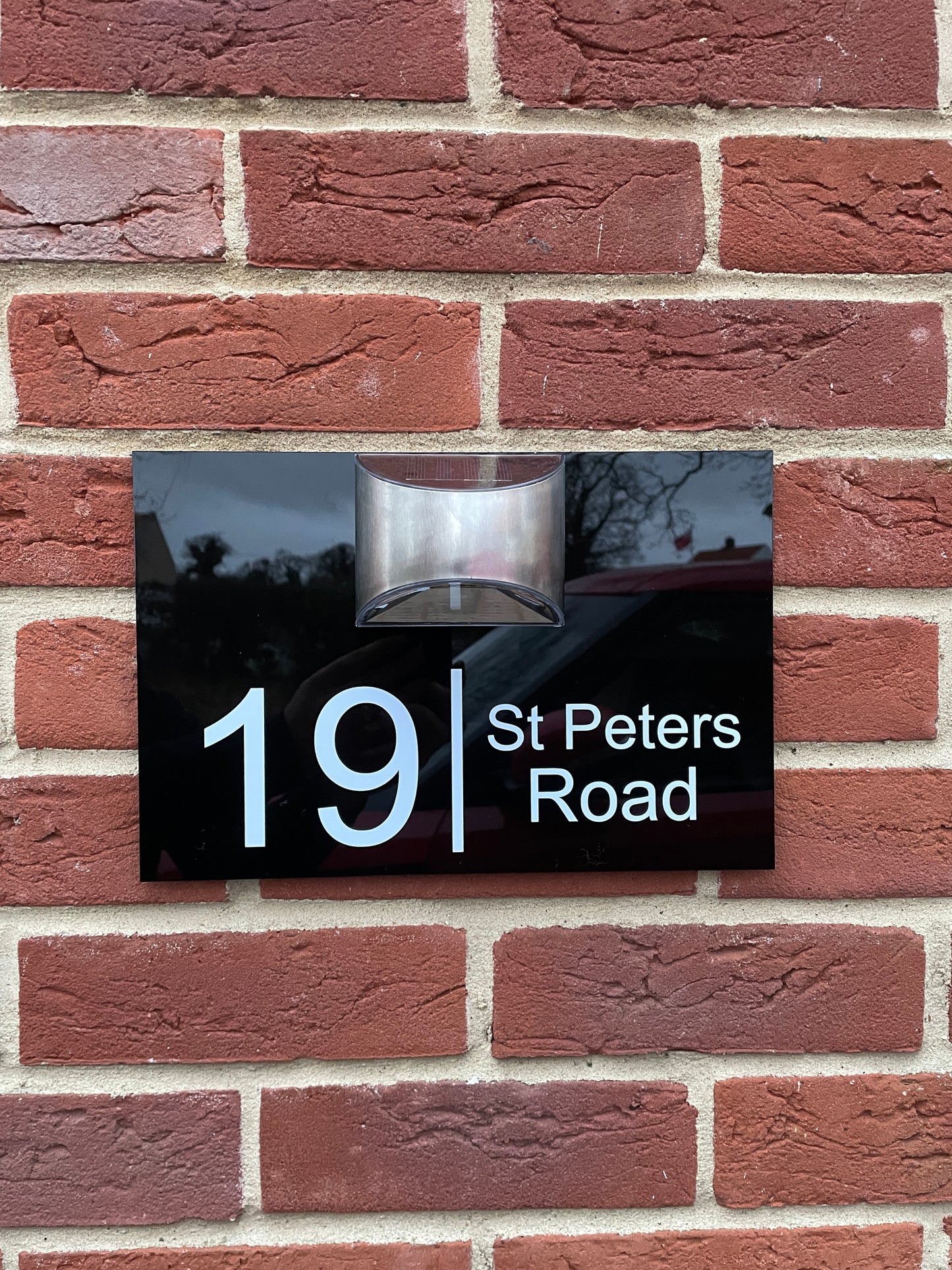Solar House Sign LED Illuminated Contemporary Modern Door Number Plaque high gloss solar powered light large