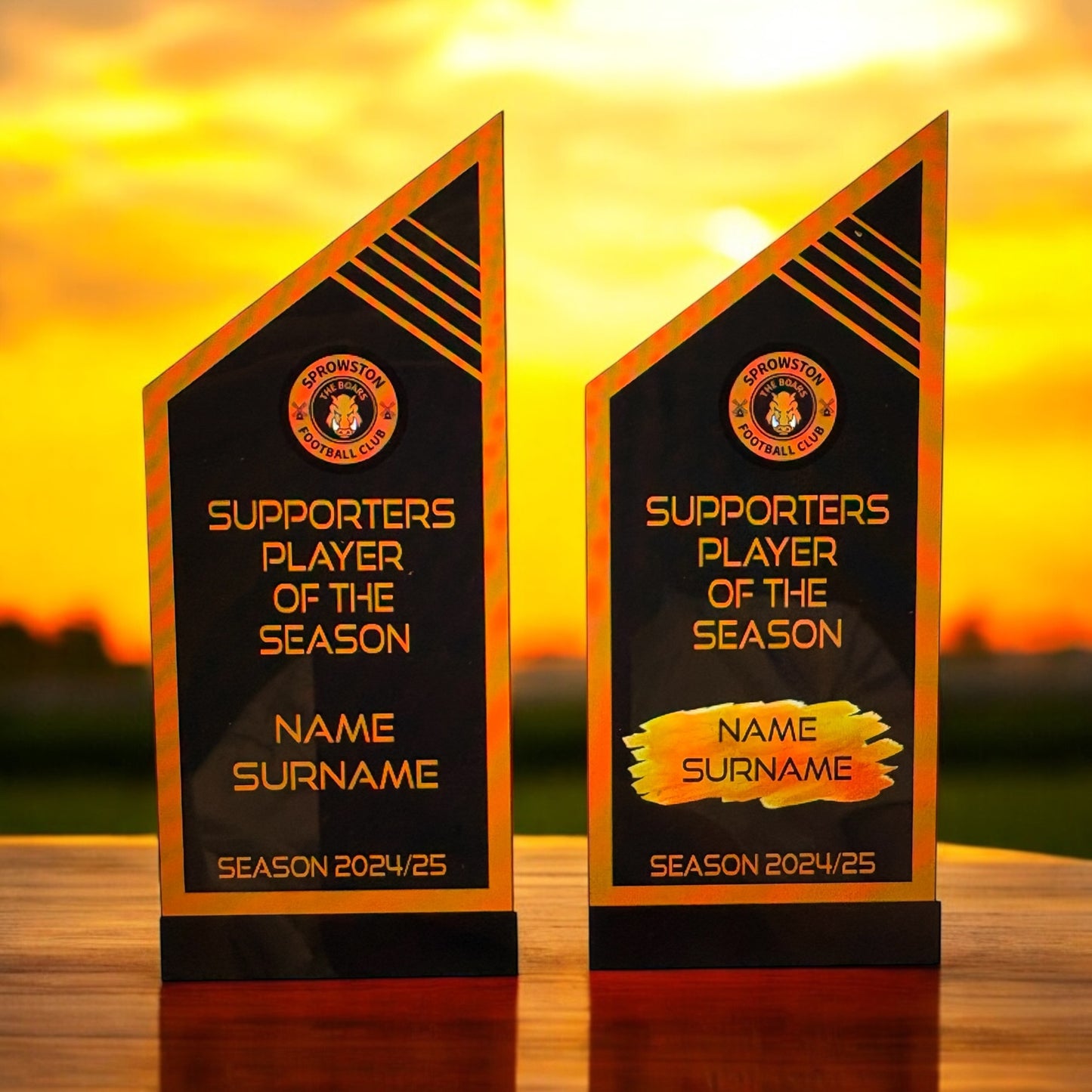 Pointed rectangle trophy, high gloss, personalised trophies