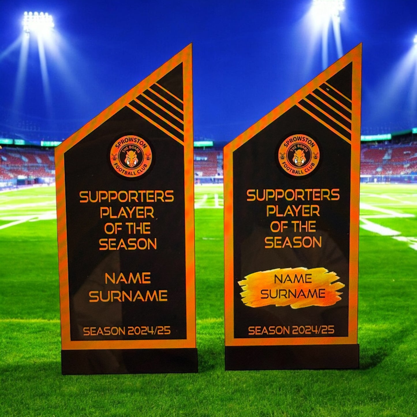 Pointed rectangle trophy, high gloss, personalised trophies