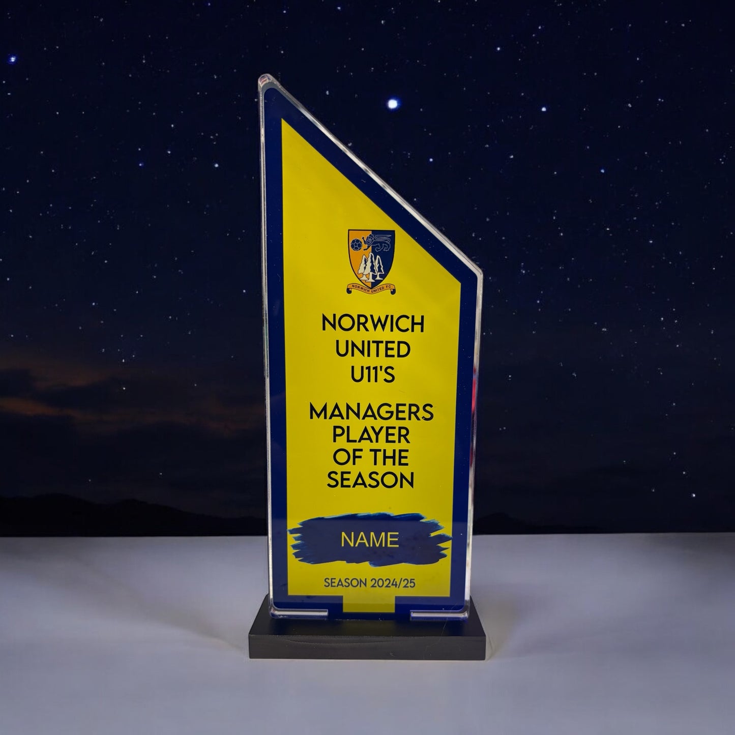 Pointed rectangle trophy, high gloss, personalised trophies