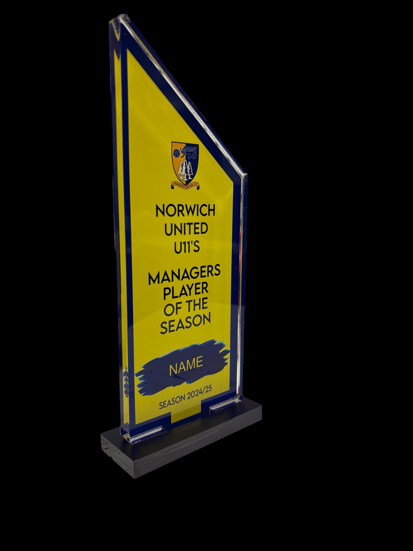Pointed rectangle trophy, high gloss, personalised trophies