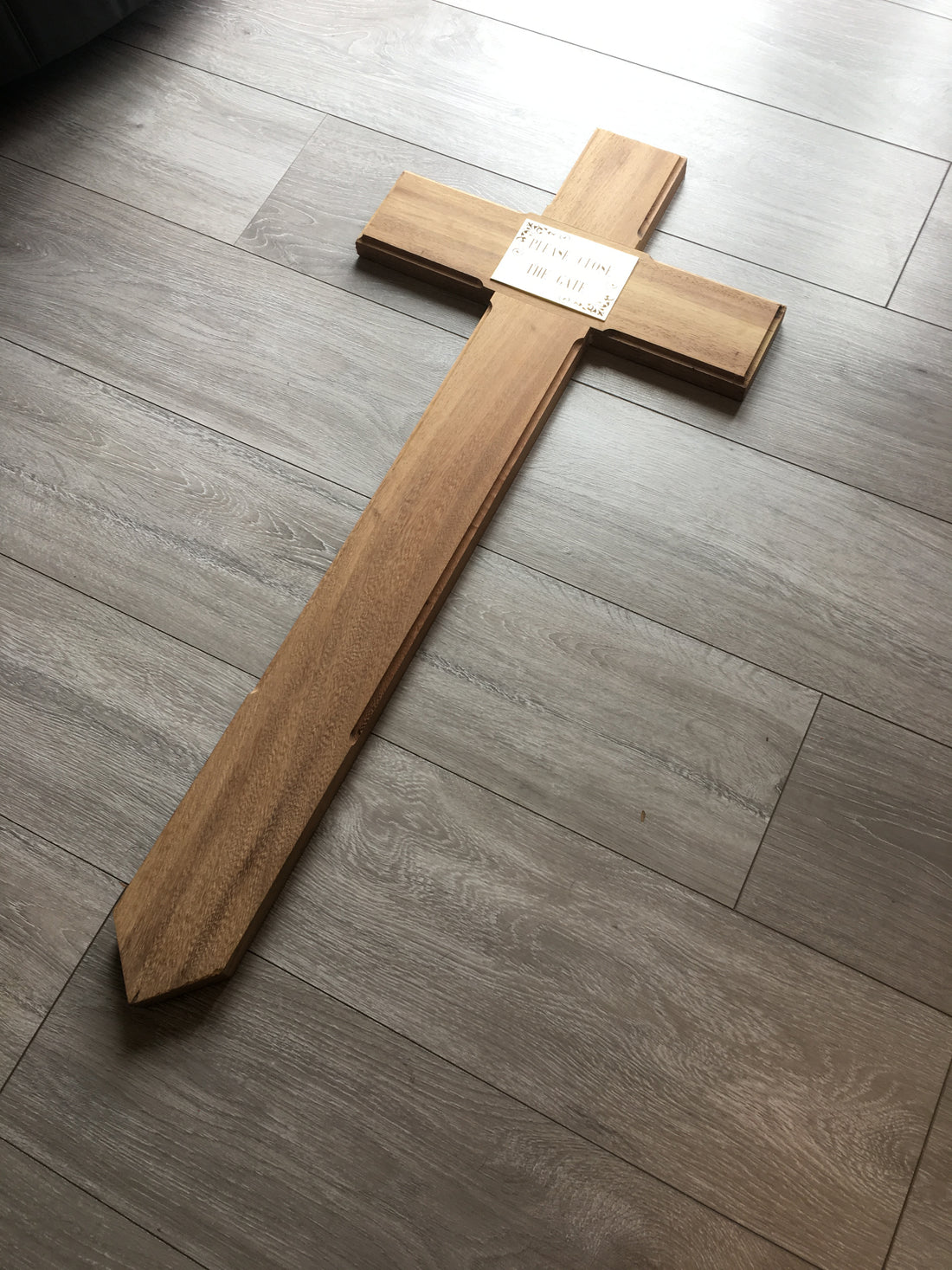 extra large iroko cross brass plaque  