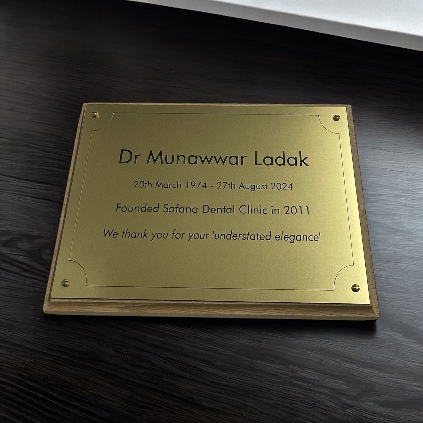 Personalised engraved plaque